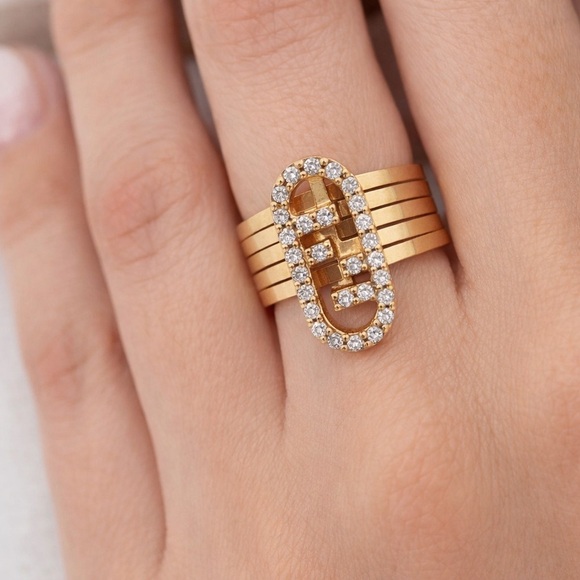 Fendi Orlock Gold and Crystal Ring
